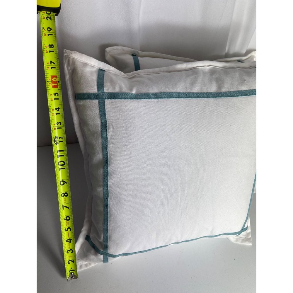 New Ralph Lauren Home Throw Pillows White with Turquoise Stripes Never Used - Picture 12 of 13